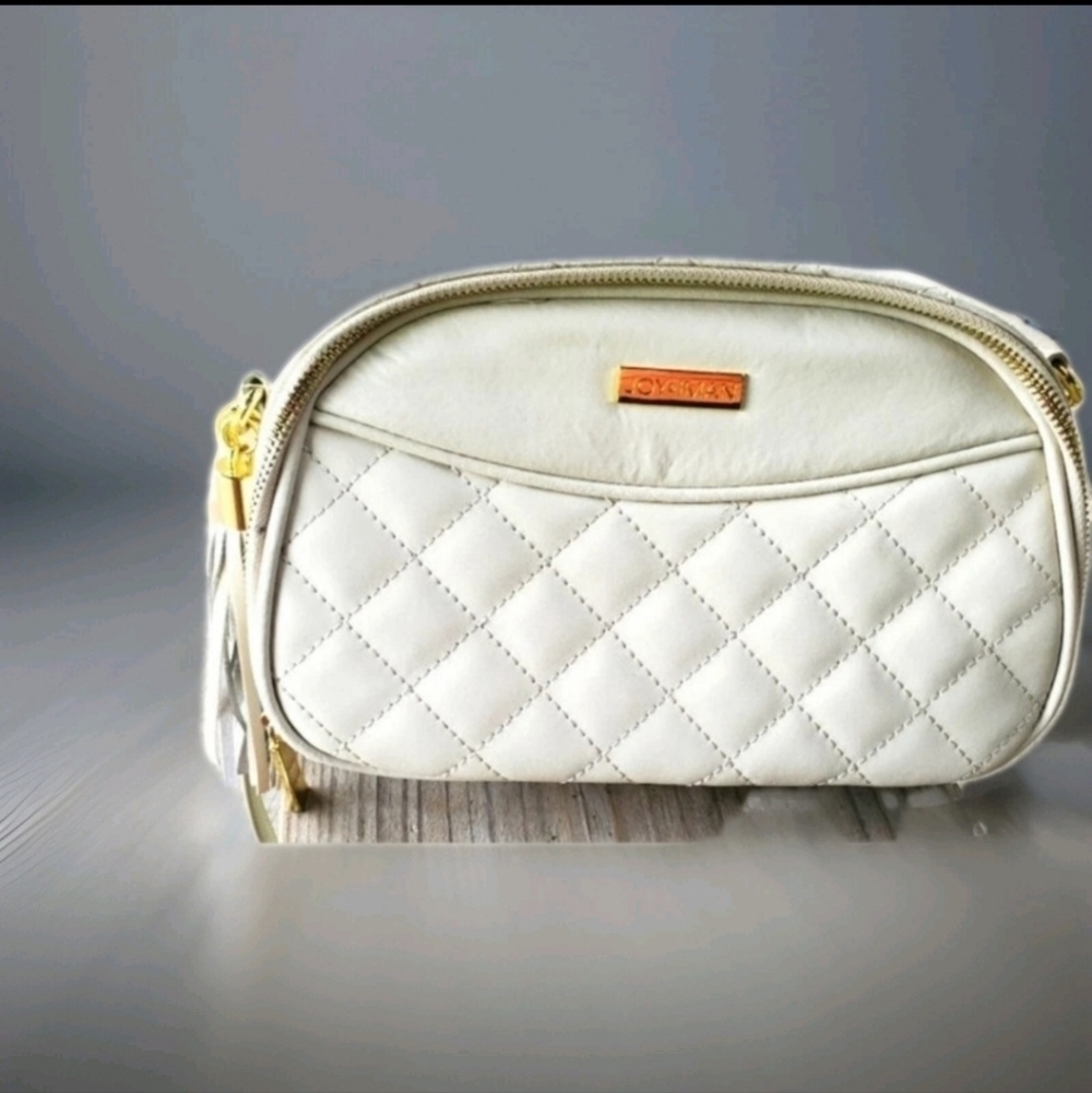 JOY & IMAN Diamond Quilted Shoulder Bag Off White Leather